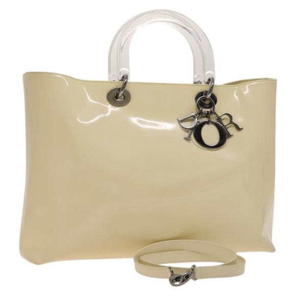 DIOR Hand Bag Patent Leather Ivory Silver - Picture 1 of 13
